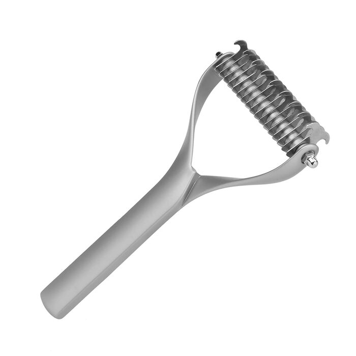 Інструмент для догляду за шерстю: двосторонній гребінець для підшерстка, щітка для цуценят та котів, гребінець з гострими зубцями для видалення ковтунів та відмерлого хутра (сріблястий)