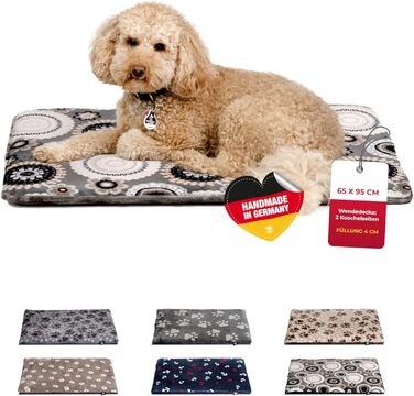Лежак для собак HS-Hundebett, двосторонній, 65x95 см, антрацит, м'який наповнювач 3 см, для дивану, авто та перенесення, Mandala, вироблено в Німеччині