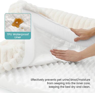 Ортопедичне ліжко для собак з штучним хутром, L-подібне, 76x51x15 см, Бежеве