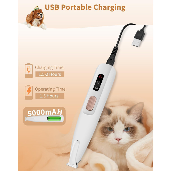 Професійний триммер для собак та котів PawTrim Pro: безшумний, акумуляторний, з LED-підсвічуванням, вологостійкий, бездротовий. Ідеально для обрізки подушечок лап, зони навколо очей.