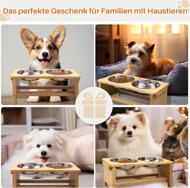 Підвищені годівниці для собак HTB, бамбук, 2 нержавіючі миски, 44x24x18 см, 18 см висота, для собак середніх та великих порід