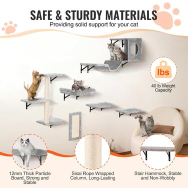 Комплект меблів для котів VEVOR: комплекс для лазіння, лежання, ігор, 6 предметів (до 18 кг)