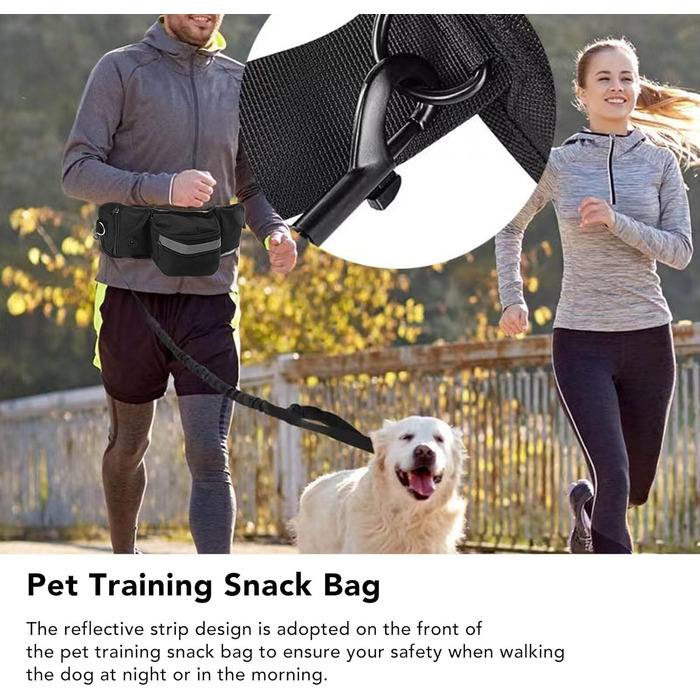 Сумка для корму для собак, поясна сумка, бананка для тренувань, чорна, поліестер, з кишенями для ласощів