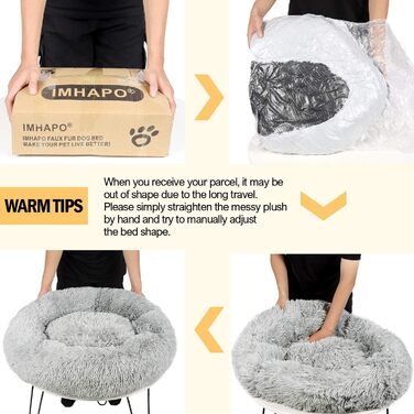 Ортопедичне ліжко для собак великих порід, м'яке плюшеве ліжко для котів та собак, біле, 60 см