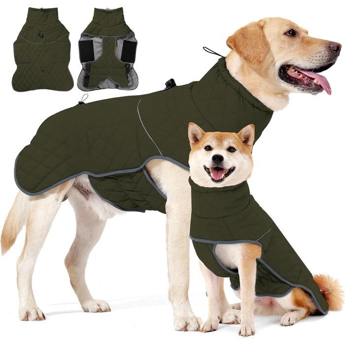Зимовий водонепроникний теплий одяг для собак Heywean: куртка з кільцем D, флісова підкладка, одяг для собак, куртка для собак, жилет для собак, одяг для маленьких, середніх та великих собак, зелений