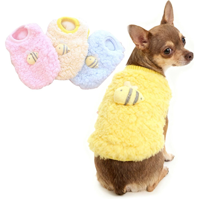 FLAdorepet Комплект одягу для собак та котів (3 шт.) для Чихуахуа, Йоркширського тер'єра, теплий фліс, для зими, для маленьких цуценят, XXS (вага 0,5–0,9 кг)