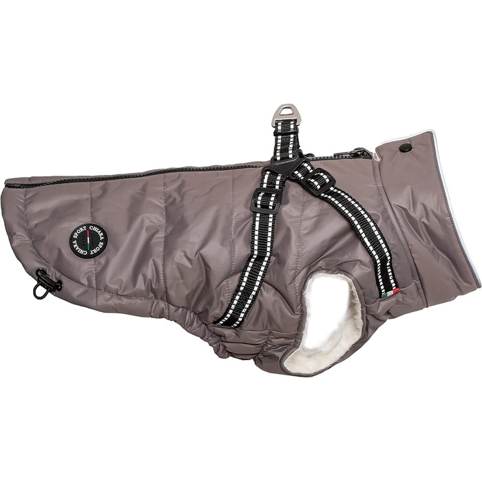 Зимова куртка для собак CHIARA Nick з шлейкою CHJ-2331DB-3 XL - тепла, водонепроникна, вітронепроникна, поліестер, індивідуальна посадка, темно-сіра (M, Сірий)