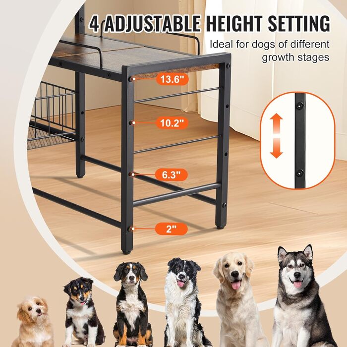Підставка для корму для собак VEVOR, 92 x 27 x 75 см, з піднятими мисками, для великих, середніх та маленьких собак