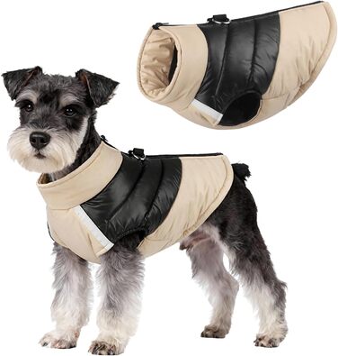 Зимова куртка для собак маленьких та середніх порід, теплий собачий халат з подвійним D-подібним кільцем, вітронепроникна куртка для цуценят та собак для активного відпочинку (Хакі, M)