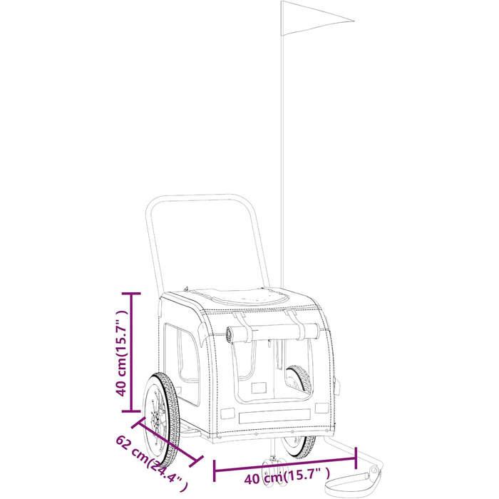 Причіп для собак VidaXL, 45 кг, Оксфордська тканина, з прапорцем та відбивачами (Оранжевий, 125 x 53 x 54 см)