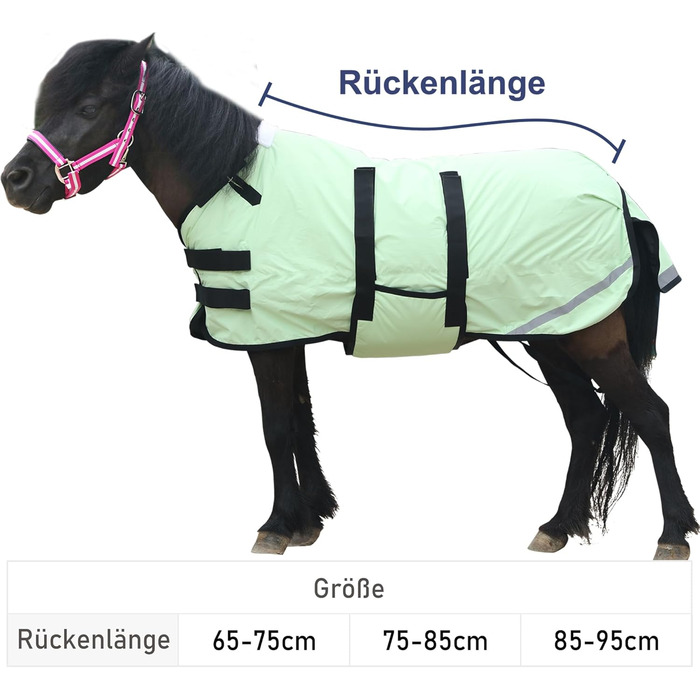 Gallopoff 300D Попона для поні/шетландського поні, 150 г/м², водонепроникна, дихаюча, зимова, міцна, для поні, лошат, міні- та карликових коней (зелена, 75-85 см)