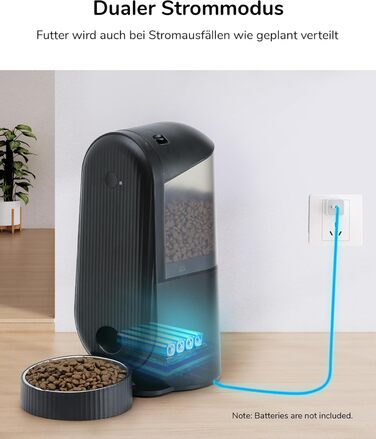FUKUMARU автоматична годівниця для котів 4 л, Wi-Fi, з налаштовуваним таймером, акумуляторна і мережна, чорна