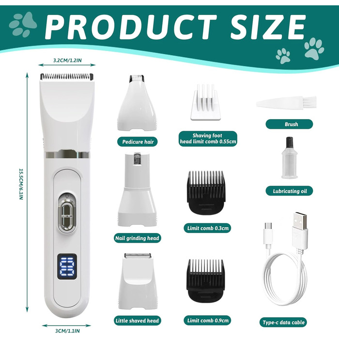 Триммер для собак Leise: догляд за кігтями та шерстю. LED-підсвітка, для собак та котів.