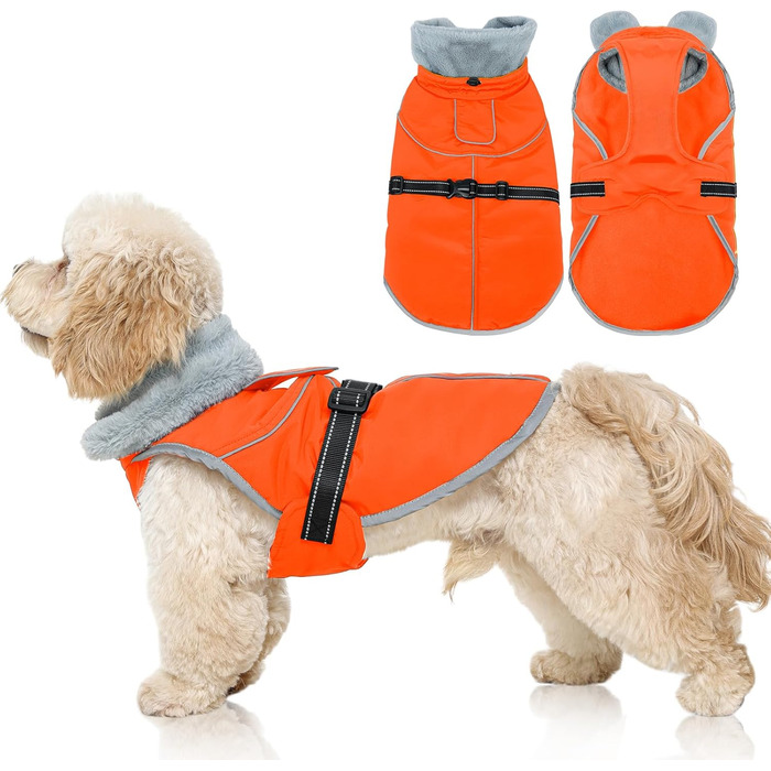 Куртка для собак Kuoser, зимова, водонепроникна, флісова, для середніх собак, помаранчевого кольору (S)