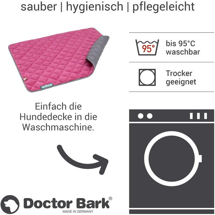 Підстилка для собак Doctor Bark - флісова двостороння, 100x80 см, рожевий/світло-сірий, для великих собак, миється до 95°C