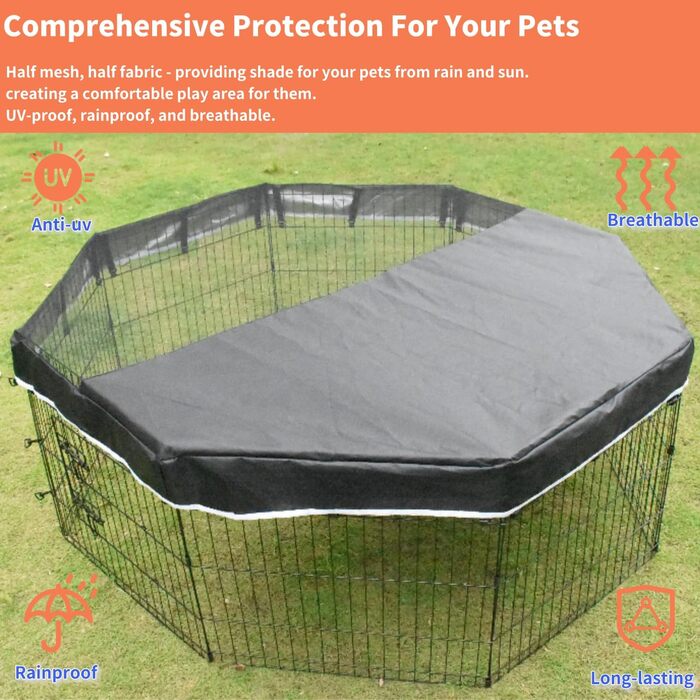 Захист для собачого вольєра Zuisfau, сітчаста верхня частина, сумісний з 61 см, 8 панелей, металевий вольєр, чорний, з гачками. (Тільки захист, вольєр не входить до комплекту)