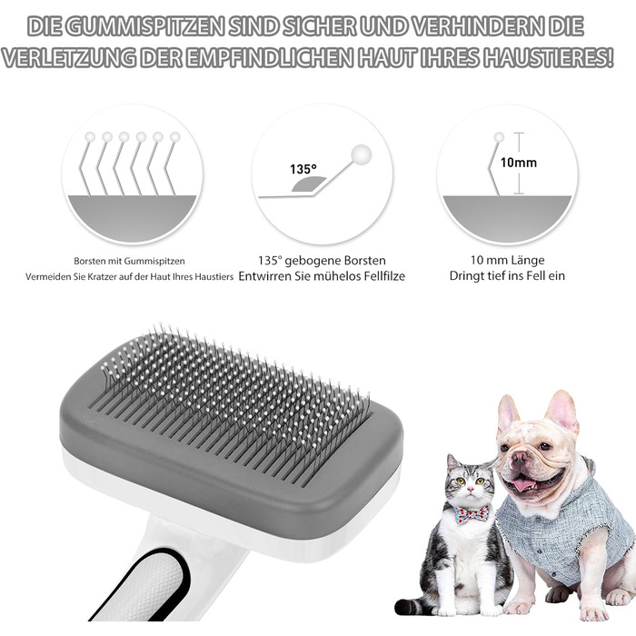 Щітка для вичісування шерсті самоочищувана, для собак та котів з довгою та короткою шерстю, сіра