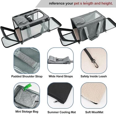 Транспортна переноска для кота/маленької собаки, складний кейс, 46×30×30 см, з віконцем та дихаючою сіткою (темно-сірий)