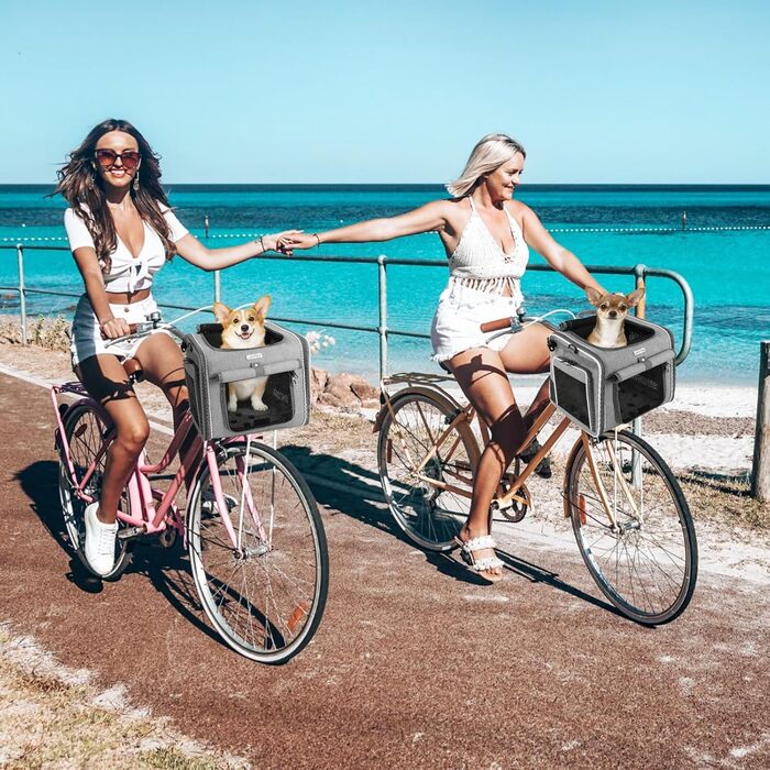 Фаркоп для велосипеда з переноскою для собак, передній велосипедний кошик з 4 дверцятами, сітчастими вікнами, розширюваний, складаний, для котів та собак середніх та малих порід