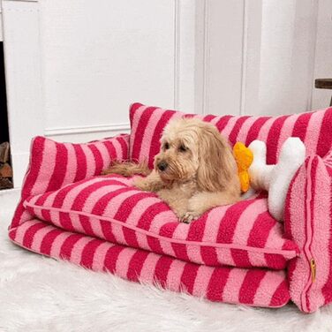 Крісло-лежанка для собак, м'яке, миється, рожево-смугасте, 80x50x33 см