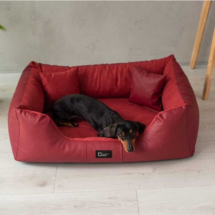 Ортопедичне ліжко для собак Eden, XL, червоне: м'яке, зносостійке, з еко-шкіри та акцентани, для зменшення болю
