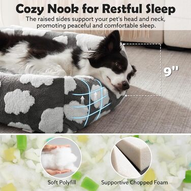 Ортопедичне ліжко для собак JOEJOY XL, сіре, знімний чохол, м'яке, з антиковзким дном (42'x36'x9')