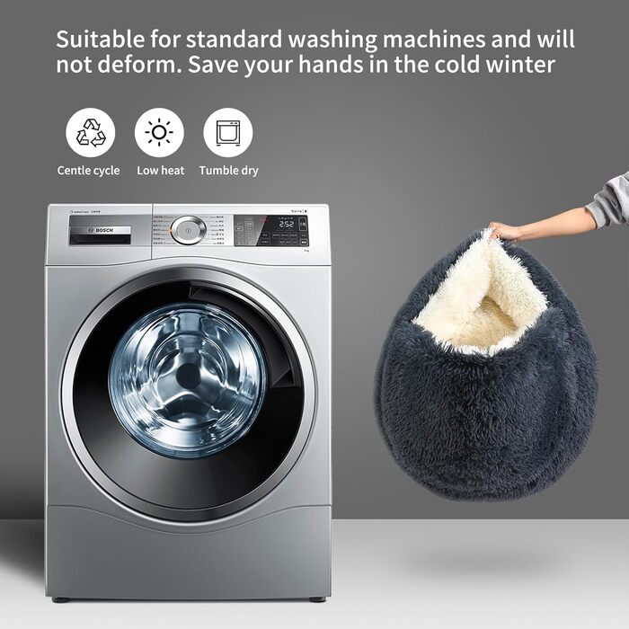 Кругле ліжко для собак з капюшоном, плюшеве, котяча печерка, самонагріваюче, у формі пончика, проти тривоги, м'яке ліжко для цуценят та кошенят, велике 27.5'', сірий темно-сірий