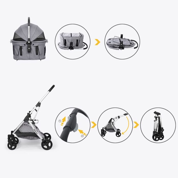 Візок для собак та котів з функцією складання, чорний. Розміри: 73 x 55 x 100 см, вантажопідйомність: 15 кг