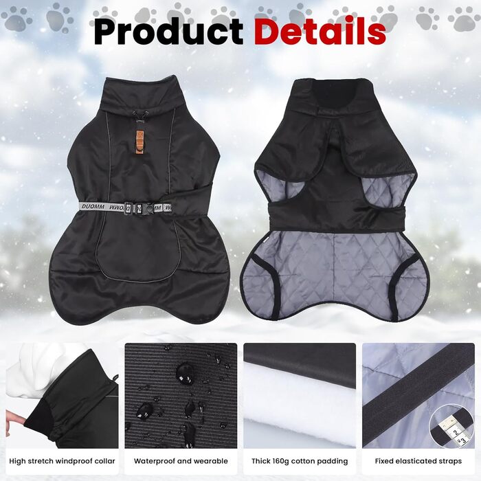 Тепла куртка для собак на зиму, чорна, з відбиваючими смужками, 3XL