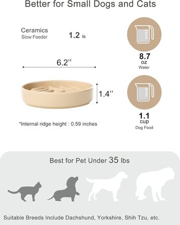 Миска для собак Slow Feeder з кераміки з антиковзним силіконовим краєм - миска-лабіринт для запобігання здуття та ожиріння (Apricot-S) Small Waves-Apricot
