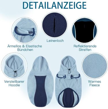 Зимовий светр для собак Katzinst, теплий флісовий светр для маленьких та середніх собак з отвором для повідка, з регульованим капюшоном, для Французького бульдога, зелений (синій, M)