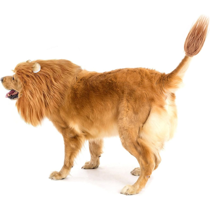 Костюм лева для собак середніх та великих порід, реалістична грива, костюм для Хелловіну, фотосесій, розваг, світло-коричневий, розмір L + хвіст, світло-коричневий L