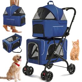 Дитяча коляска для собак 4-в-1, блакитна: для малих/середніх собак, з сумкою-переноскою, для 2 собак/кішок