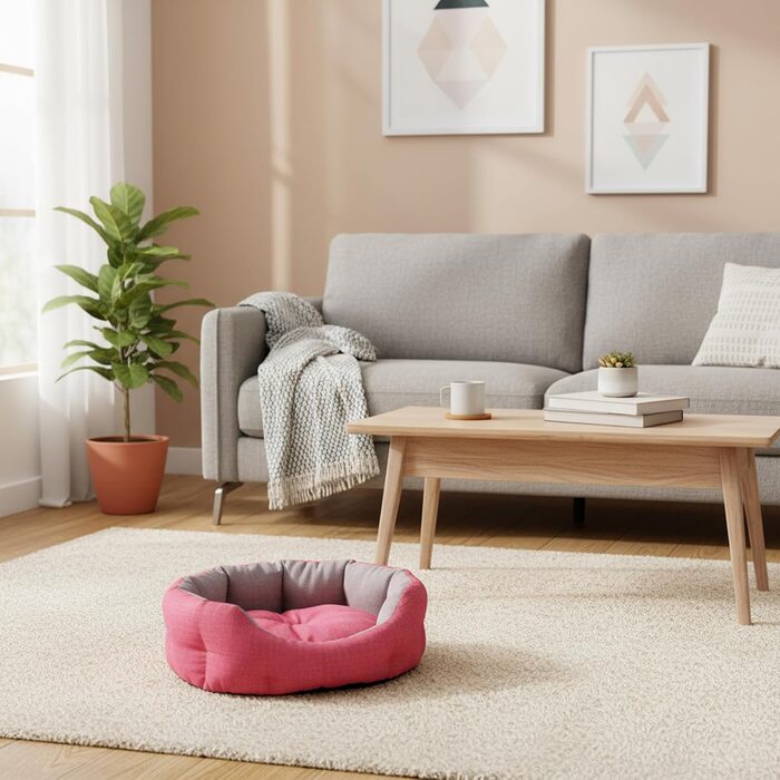 Кругла м'яка лежанка для собак та котів Baroni Home, розмір M, 45x55 см, сіра та фуксія, для дому