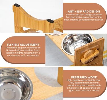 Підвищена годівниця для собак з підставкою, регульована висота, 2 миски з нержавіючої сталі, протиковзна, для маленьких собак та котів