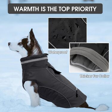Зимовий теплий куртка для собак, непромоканий, вітрозахисний, регульований, з коміром-гетром, розмір M, чорний