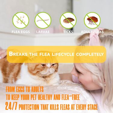 Захисний нашийник від бліх та кліщів для котів Pets4Luv | 8 місяців захисту | Водостійкий, регульований (до 48 см) | 3 шт.