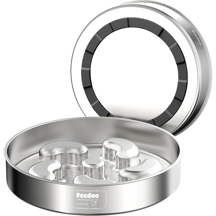 Feedoo миска для собак Slow Feeder, подвійна, SUS304 нержавіюча сталь, з нековзною гумовою основою, лабіринт для повільного годування, 740 мл, для малих і середніх порід