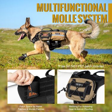 Шлейка для собак OneTigris з металевою пряжкою, тактична шлейка для великих собак, регульована, чорна, M