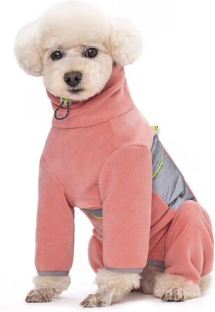 Флісова тепла куртка для собак на зиму, Onesie для цуценят з регульованою талією, D-кільцем та світловідбиваючими смугами, теплий одяг для собак, костюм для маленьких та середніх собак_L (L:Обхват грудей:48см/18.8дюймів; довжина спини:33см/12.9дюймів, рож