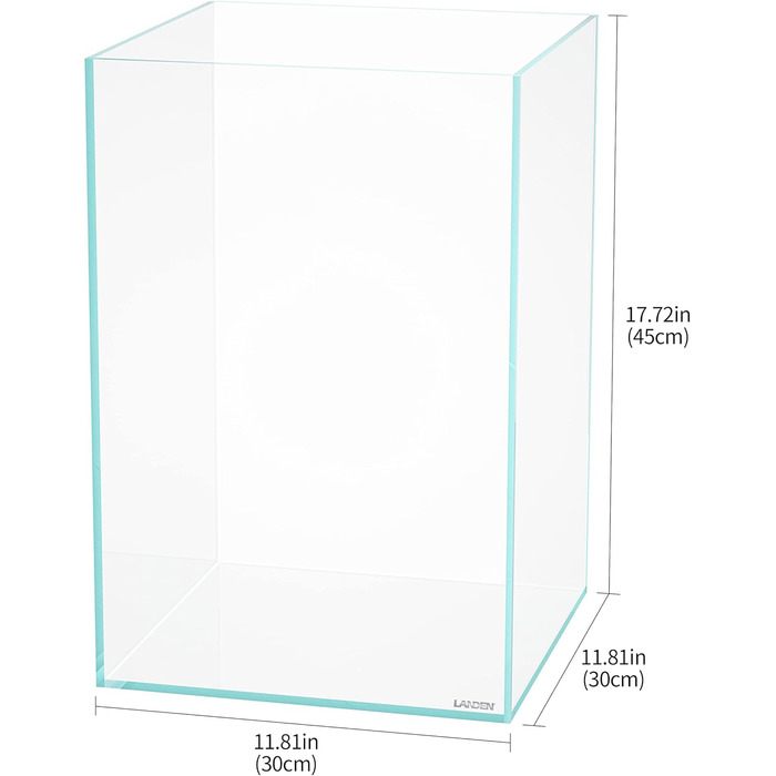 Акваріум LANDEN 45P 38 л, безрамковий, ультрачисте скло, 45×30×30 см, товщина 5 мм, з підкладкою, преміум-якість