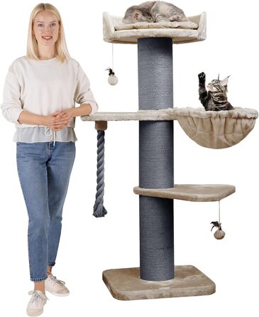 Дерево для котів HAPPYPET Cooper 150 см, преміум когтеточка для великих котів, Мейн-кун, товсті стовпи 20 см, натуральний сизаль, колір капучино