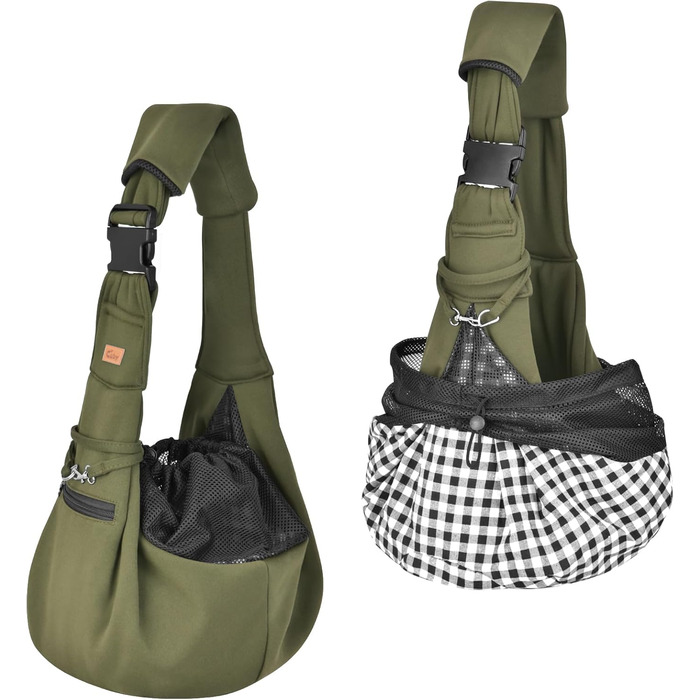 Сумка-переноска для собак CUBY, регульована, двостороння, для маленьких та середніх порід, з безпечним ременем, кишенею на блискавці, знімною підстилкою та підкладкою на плече, зелена, оновлена