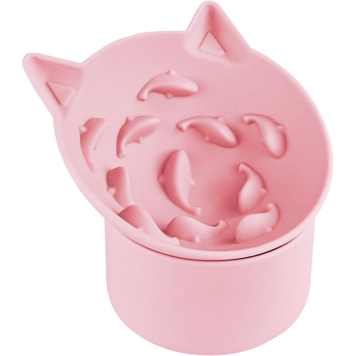 Підвищений годівниця для котів - годівниця для повільного годування, регульована висота, силікон, рожева