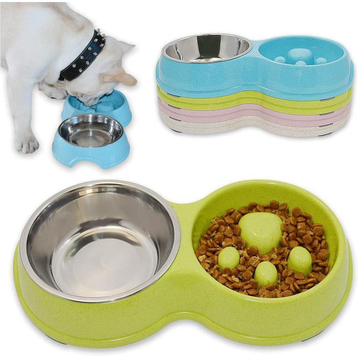 Миска для собак Frenchie Fress, нержавіюча сталь, інтерактивна, для повільного годування, екологічна, білий (зелений)