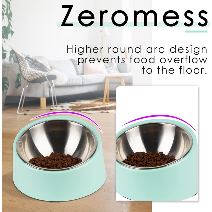 Нахилена годівниця для собак та котів SuperDesign 15°, зелений меламін, 600 мл