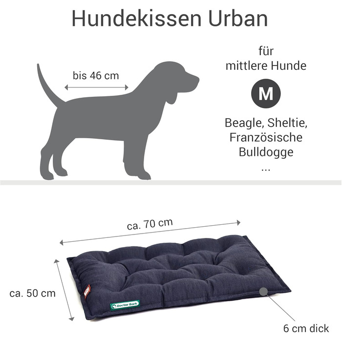Ортопедичне собаче ліжко Doctor Bark Urban - для середніх собак, 70x50 см, Königsblau (зроблено в Німеччині)