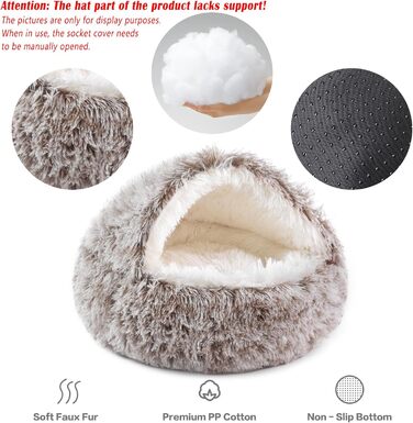 Кругле собаче ліжко NOYAL з капюшоном для маленьких та середніх тварин – плюшеве, м'яке, заспокійливе ліжко-будиночок для котів та собак (XLarge 31.5", Колір: коричневий)