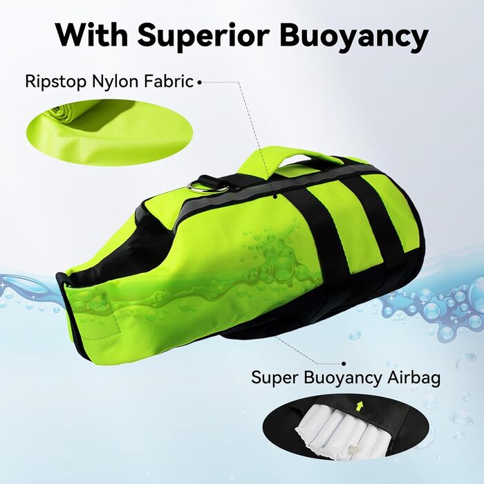 Рятувальний жилет для собак NAMSAN - надувний, для малих, середніх та великих собак, зелений (M)