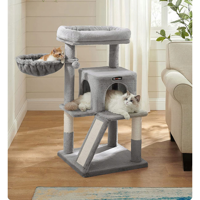 Великий кігтеточка-платформа 2в1 для котів, стійка рампа, світло-сіра, 96 см, Feandrea